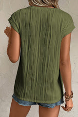 Jungle Green Wavy Textured Cap Sleeve Top