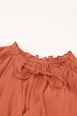 Red V Neck Tiered Ruffle Sleeve Summer Top