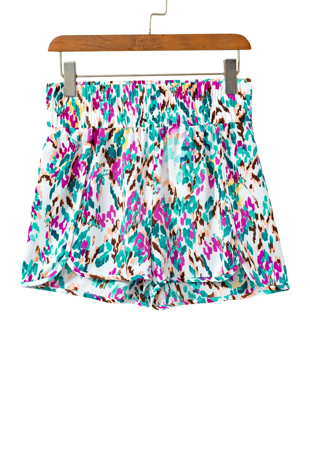 Light Blue Abstract Print Smocked High Waisted Athletic Shorts