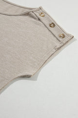 Smoke Gray Solid Color Button Decor Batwing Sleeve Tee