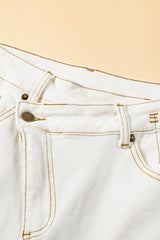 White Asymmetric High Waist Pocketed Denim Shorts