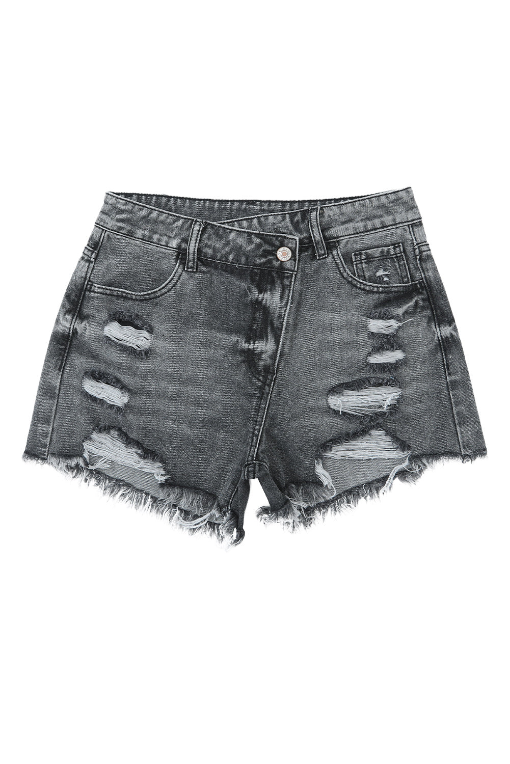 Black Crossover Waist High Rise Denim Shorts