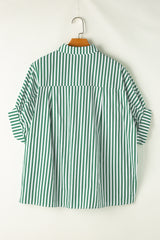 Green Stripe Dolman Sleeve Oversized Blouse