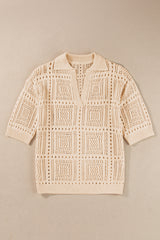 Apricot Plain Drop Sleeve Hollowed Knit Top