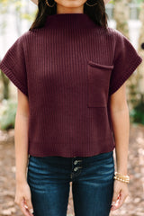 Wholesale Mineral Red Patch Pocket Ribbed Knit Short Sleeve Sweater