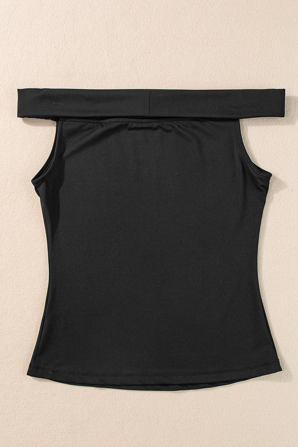 Black Solid Color Folded Off Shoulder Slim Blouse