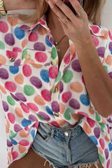 Multicolor Polka Dot Buttoned Long Sleeve Blouse