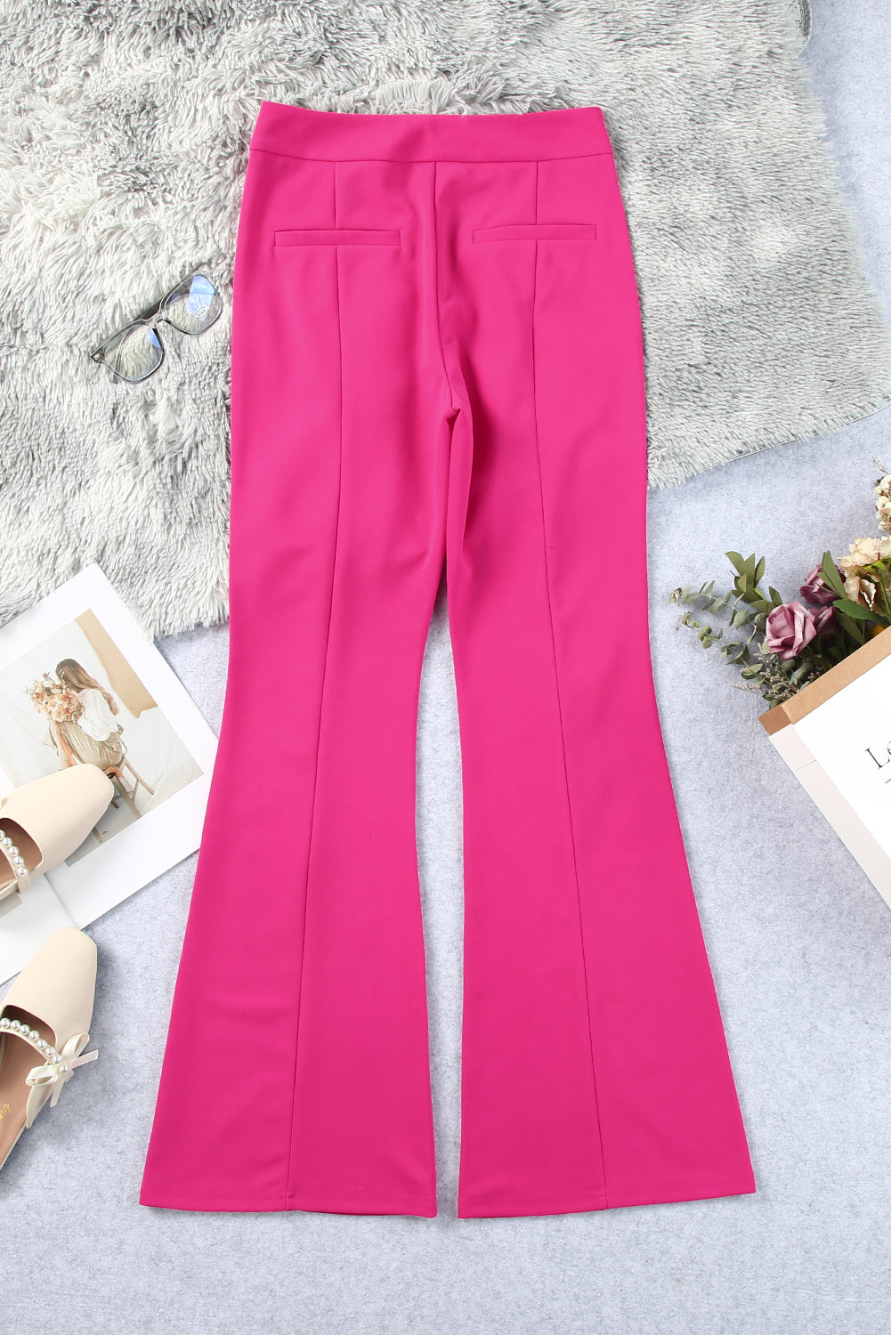 Rose Basic Split Hem Casual High Waist Pants