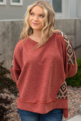 Redwood Burl Geometric Patchwork Plus Size High Low Sweatshirt