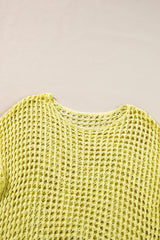 Yellow Knit Cut Out Crochet Long Sleeve Tunic Top