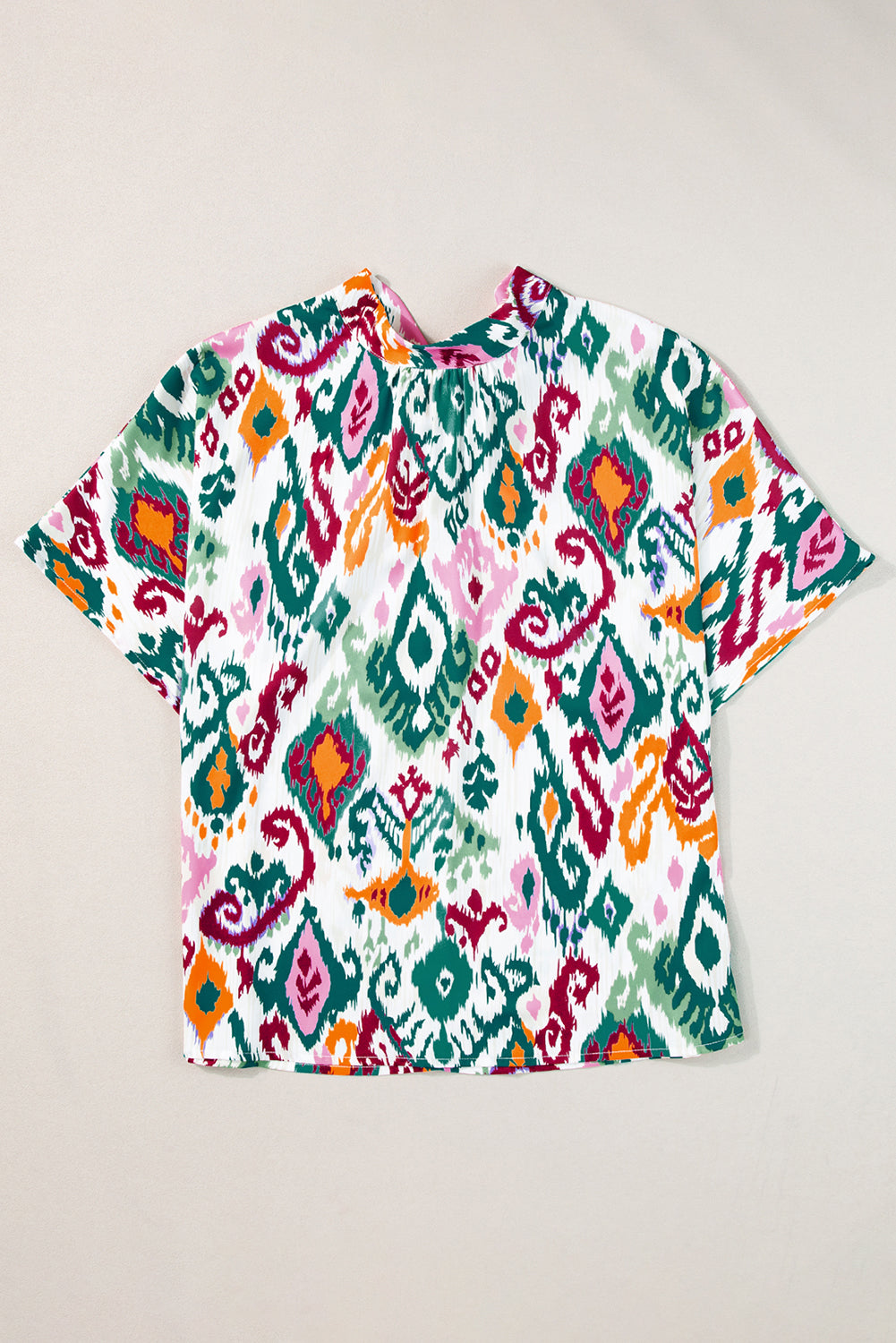 Multicolor Abstract Print Knot Back Half Sleeve Blouse