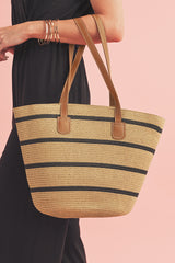 Black Vacation Straw Woven Striped One Shoulder Bag