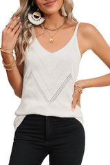 White Chevron Pointelle Knit V Neck Cami Top