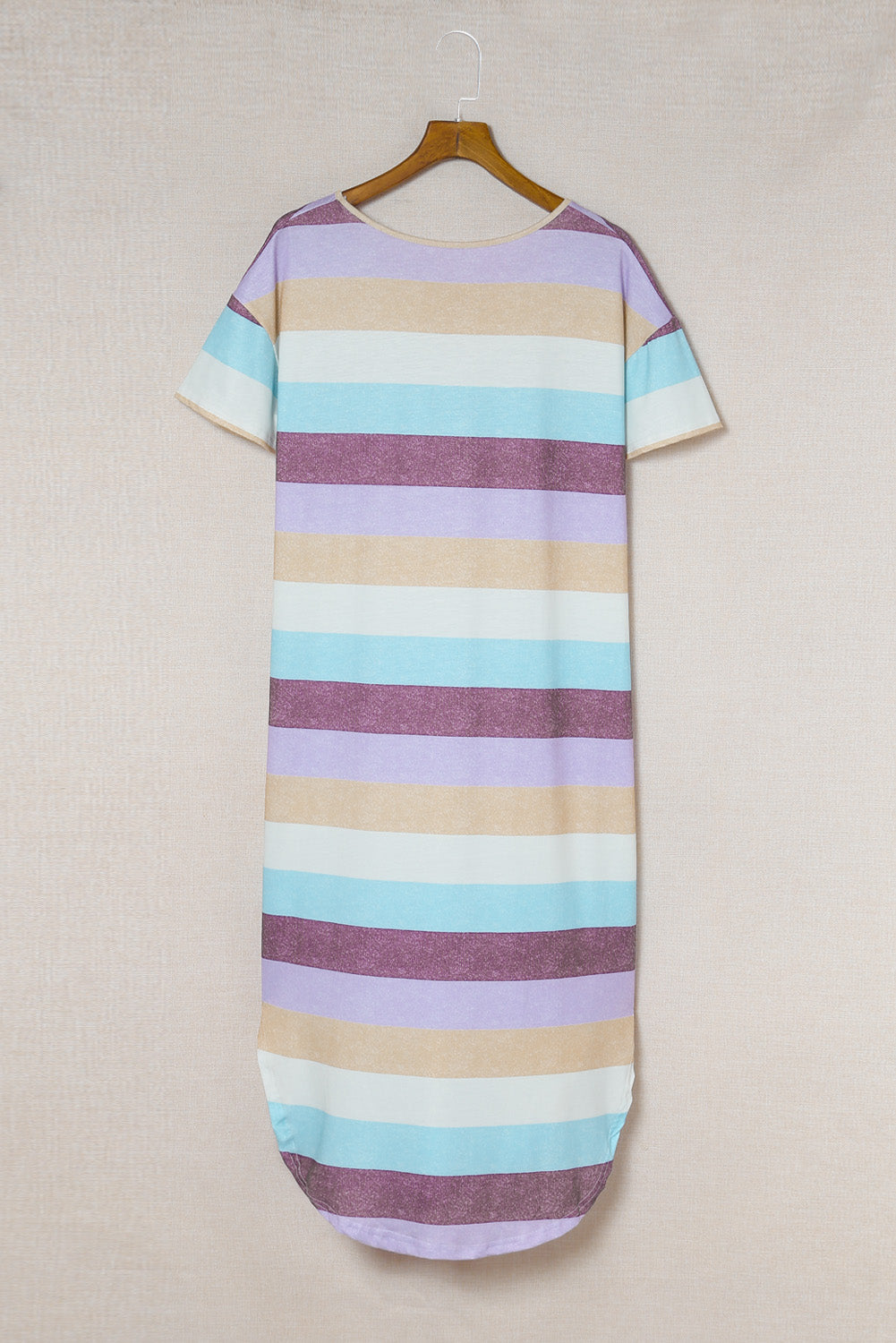 Multicolor Stripes Print Casual T Shirt Summer Dress