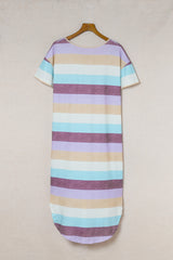 Multicolor Stripes Print Casual T Shirt Summer Dress