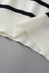 White Stripe Button Decor Half Sleeve Knitted Tee