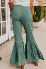 Green Ruffle High Waist Flared Pants