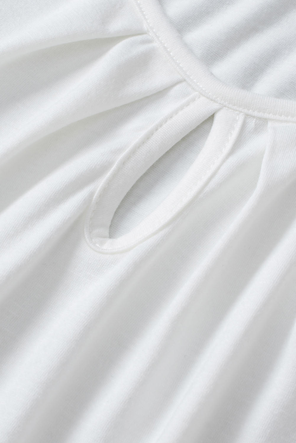 White Contrast Lace Sleeve Keyhole Neck Pleated T Shirt