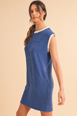 Sail Blue Cap Sleeve Ribbed T-Shirt Dress