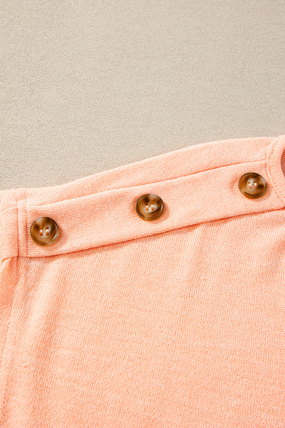 Apricot Pink Solid Color Button Decor Batwing Sleeve Tee