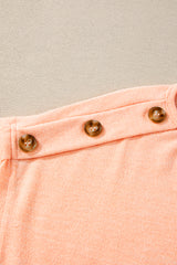 Apricot Pink Solid Color Button Decor Batwing Sleeve Tee