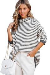 Gray Striped Turtleneck Oversized Sweater