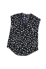 Black & White Polka Dot Lace Trim V Neck Summer Top