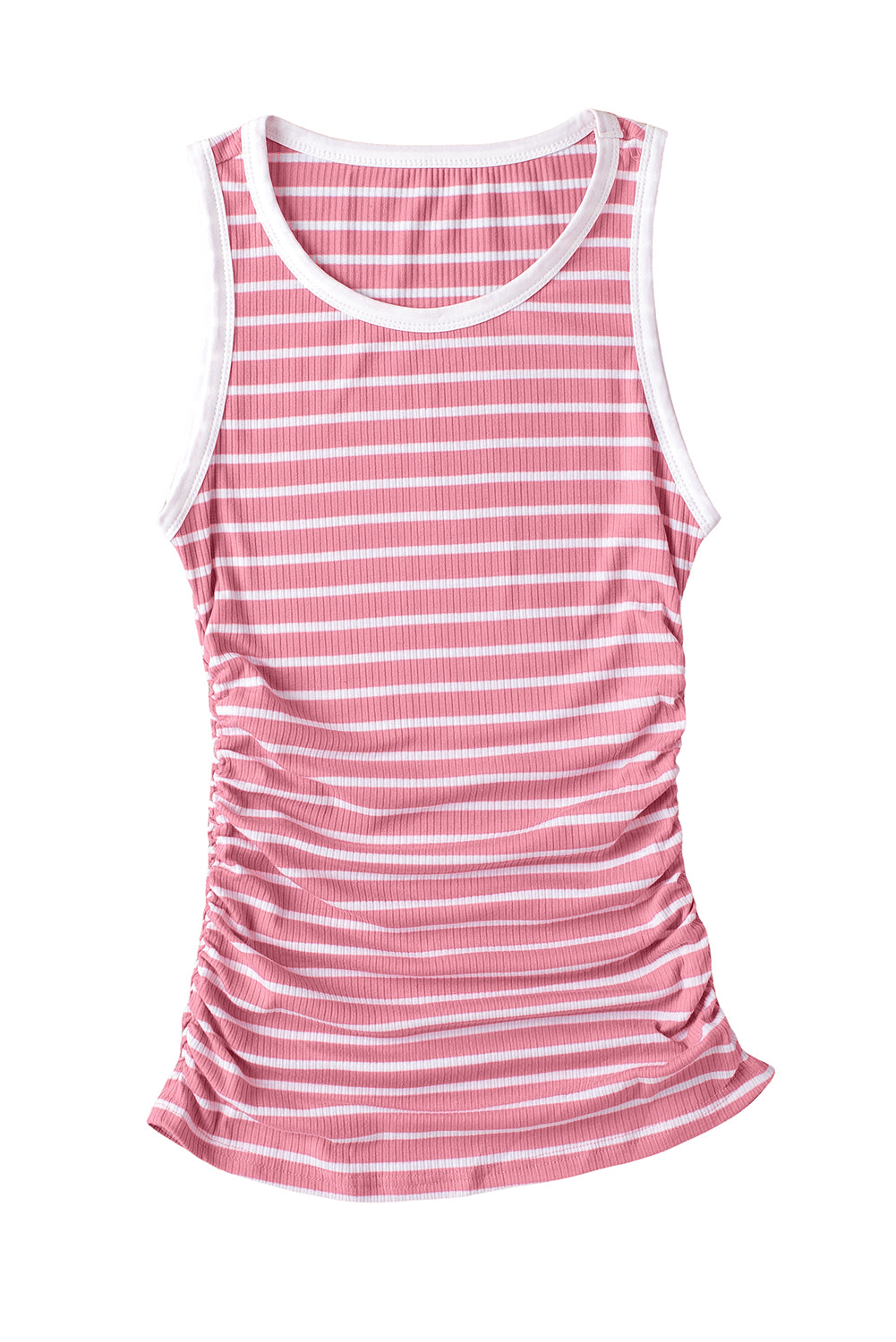 Pink Stripe Contrast Trim Sleeveless Ribbed Slim Top