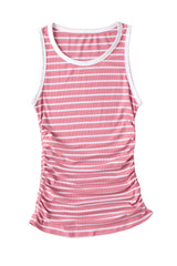 Pink Stripe Contrast Trim Sleeveless Ribbed Slim Top