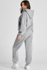 Gray Solid Exposed Seams Hoodie and Jogger Set