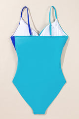 Light Blue Two Tone Colorblock Cutout One Piece Swimsuit