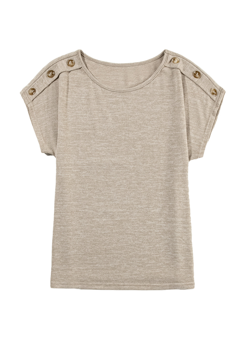 Smoke Gray Solid Color Button Decor Batwing Sleeve Tee