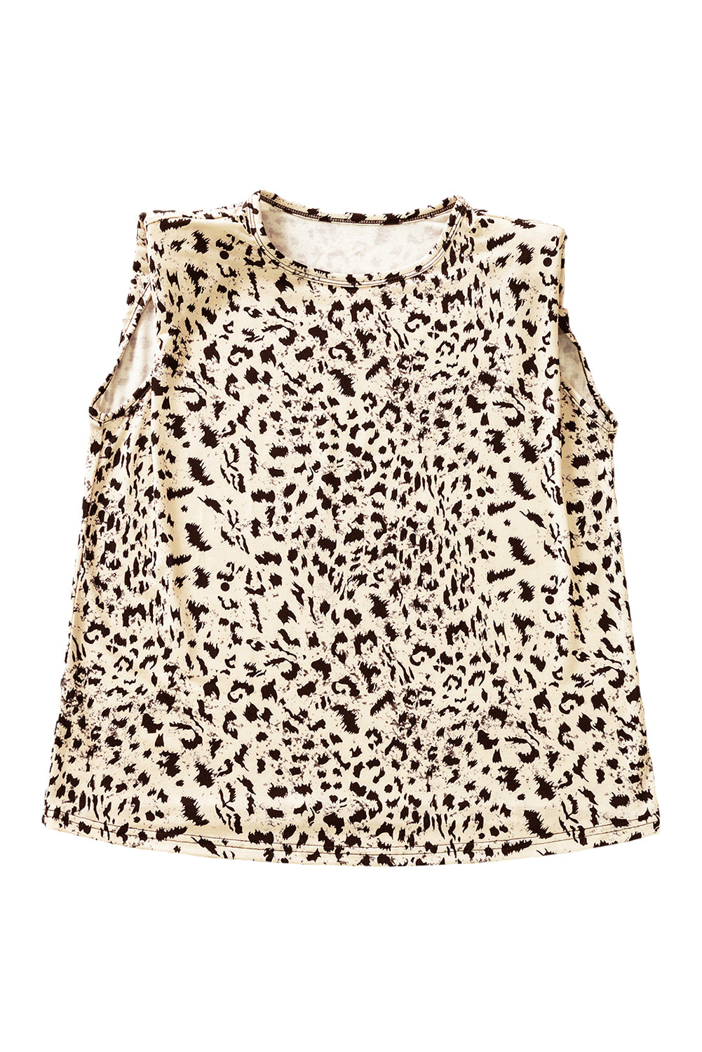 Beige Leopard Print Crewneck Sleeveless Top