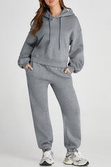 Gray Solid Drop Shoulder Hoodie and Jogger Set