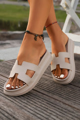 Beige Cut Out Band Open Toe Platform Slides Shoes