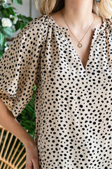 Cheetah Notch V Neck Casual Ruffle Sleeve Blouse