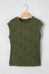 Jungle Green Wavy Textured Cap Sleeve Top