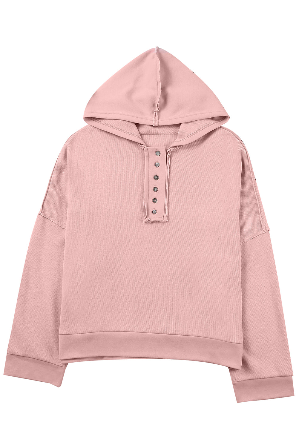 Pink Casual Button Patchwork Trim Hoodie
