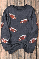 Gray Sequin Rugby Graphic Corded Baggy Sweatshirt