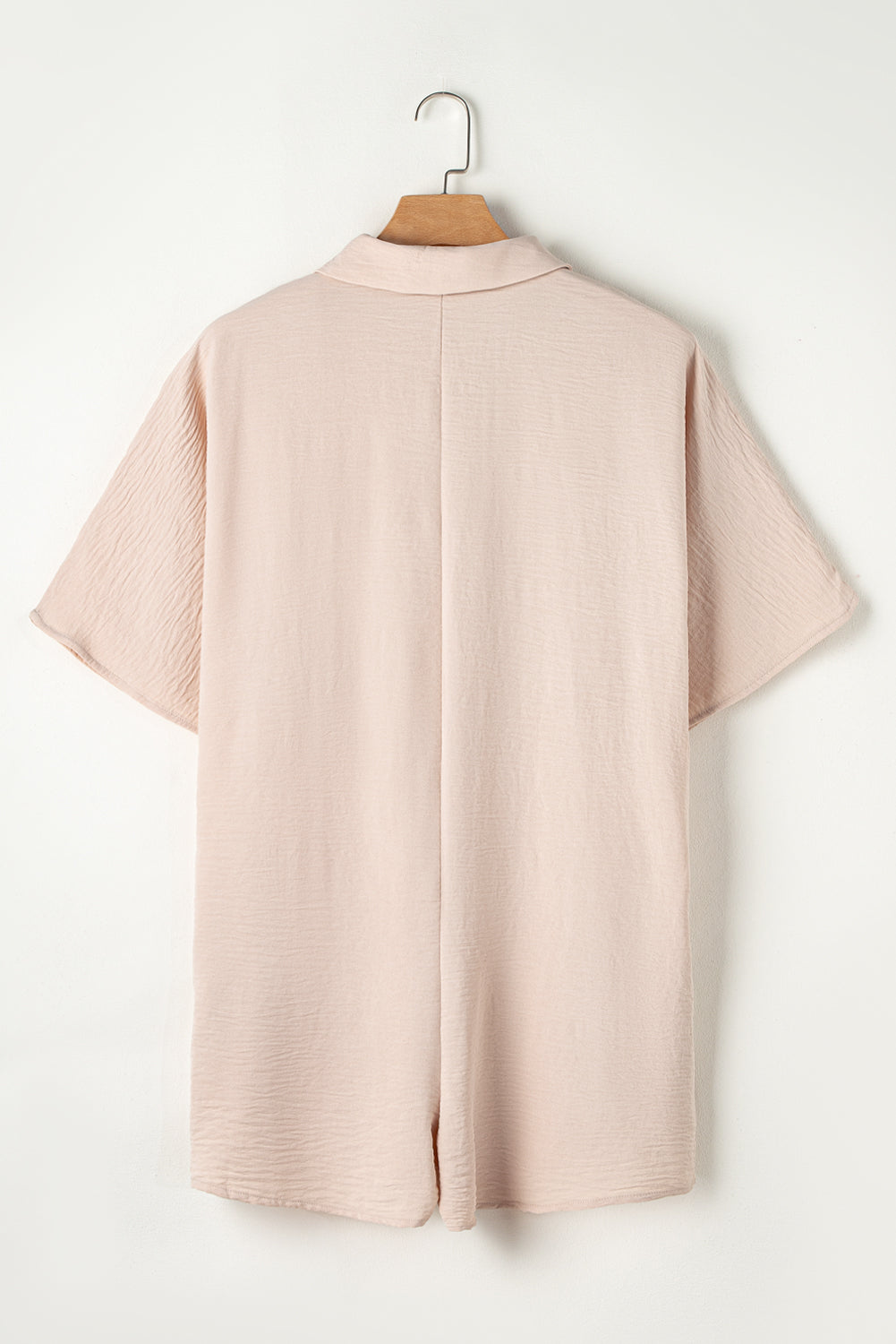 Apricot Plain Half Button Collared Pocket Loose Romper