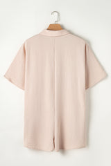 Apricot Plain Half Button Collared Pocket Loose Romper