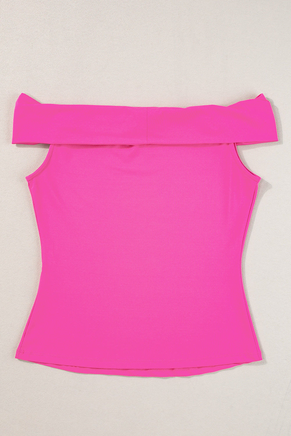 Bright Pink Solid Color Folded Off Shoulder Slim Blouse