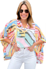 Multicolour Abstract Print V Neck Dolman Blouse