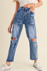 Sky Blue Open Knee Cutout Straight Leg Jeans