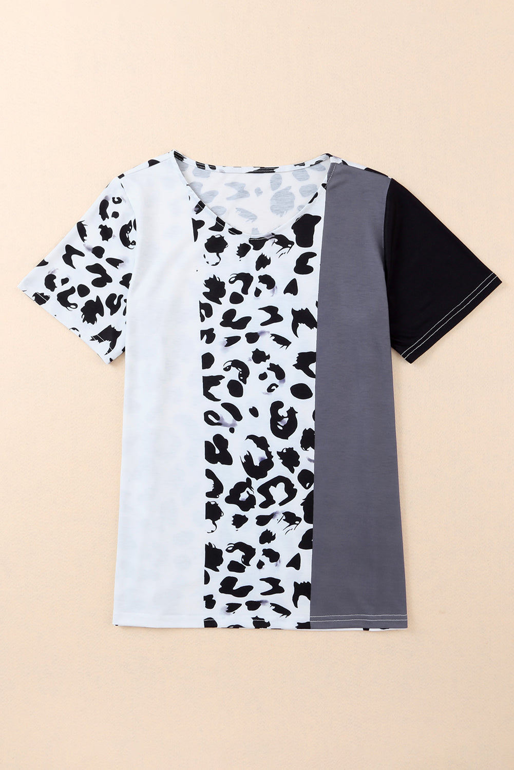 Leopard Casual Color Block Patchwork T Shirt
