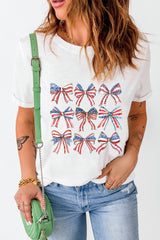 White American Flag Bow Knot Graphic Crew Neck Tee