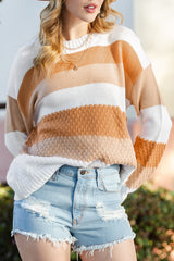 Chestnut Colorblock Drop Sleeve Knitted Sweater