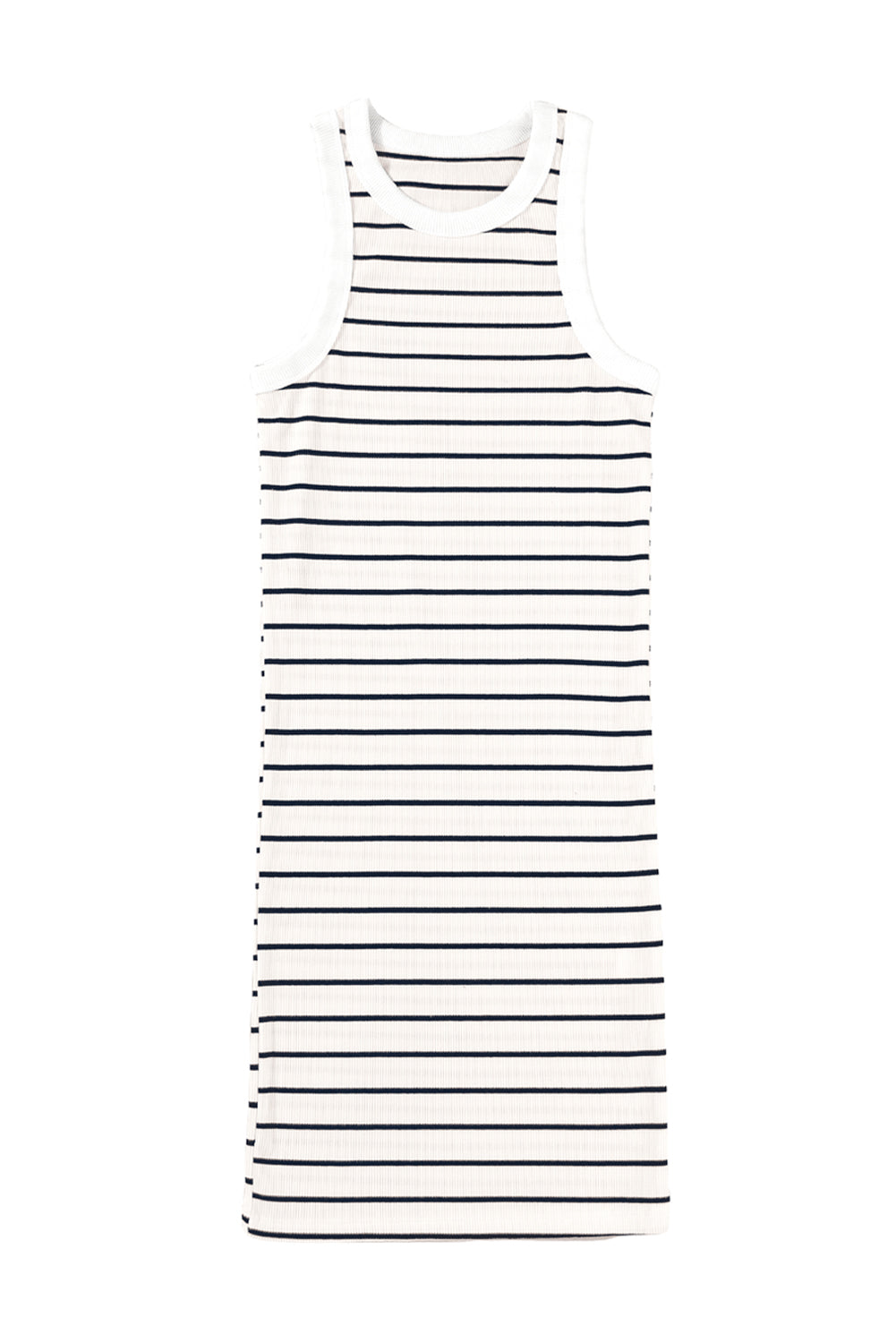 White Stripe Ribbed Knit Tank Mini Dress