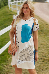 Tie Dye and Spotted Print Color Block Casual T Shirt Summer Dress