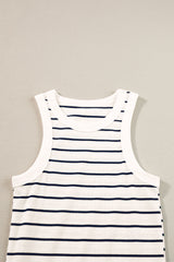 White Stripe Ribbed Knit Tank Mini Dress